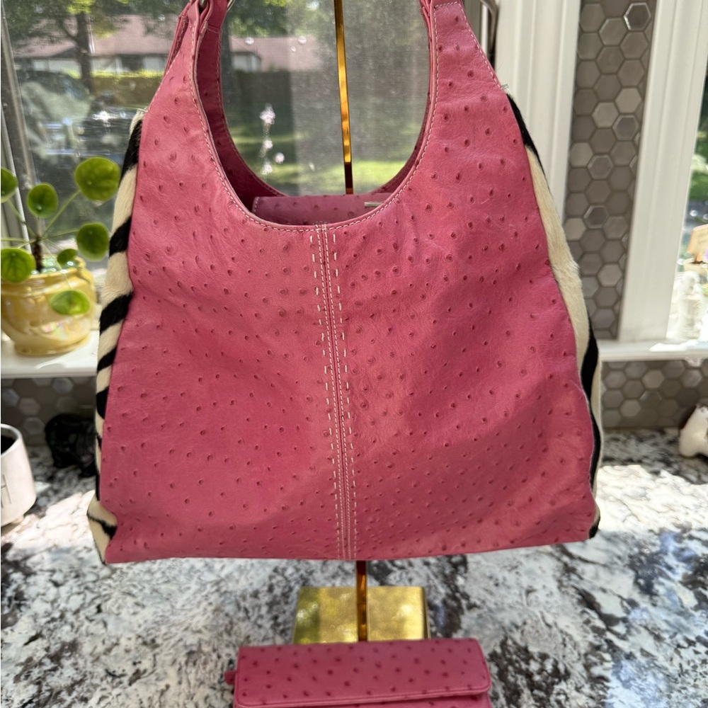 Adrienne Vittadini Pink Ostrich Shoulder Bag